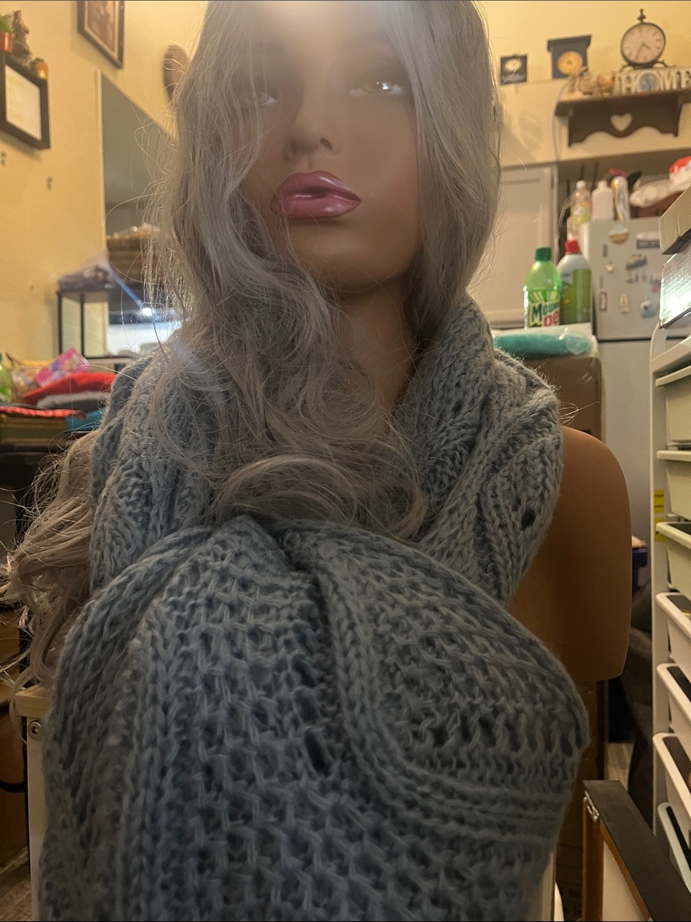 Cozy Knit Gray Women's Scarf Wrap S49